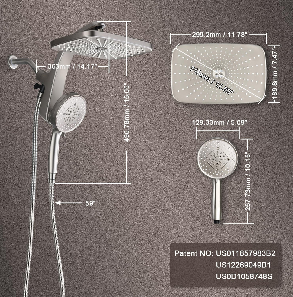 High Pressure Rain Shower Head: Upgrade Shower Heads with Handheld Spray Combo with Fixed Showerhead and 10 Sprays