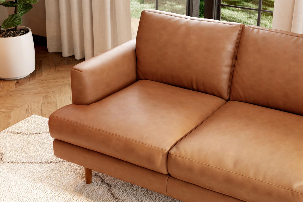 Grosseto 87" Cognac Tan Brown 3 Seater Full Leather Sofa | Mid Century Italian Nappa Leather Couch Furniture | Double
