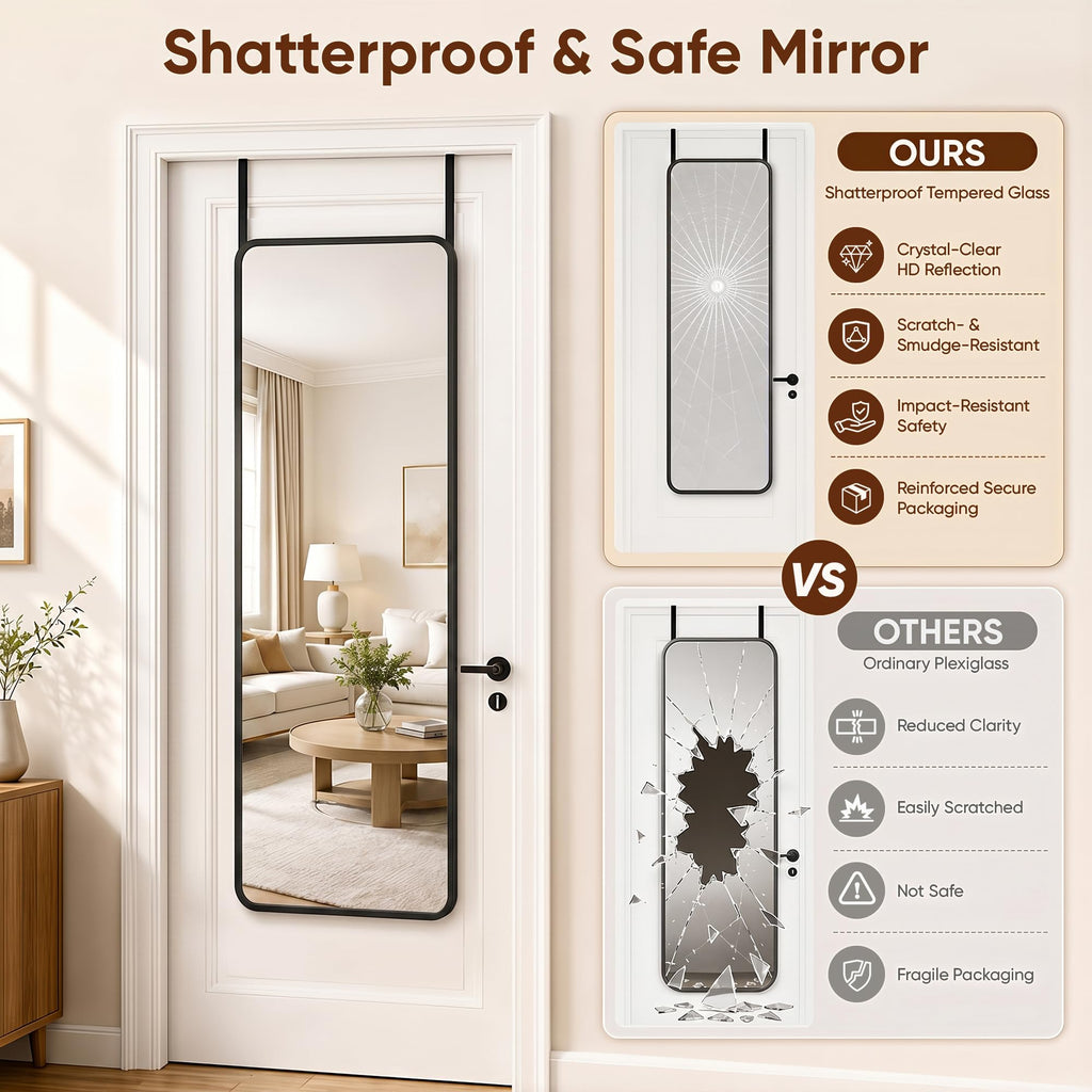 Full Length Mirror Over the Door&Wall Mounted, 58"x19" Door Mirror with Aluminum Alloy Frame, HD Shatterproof