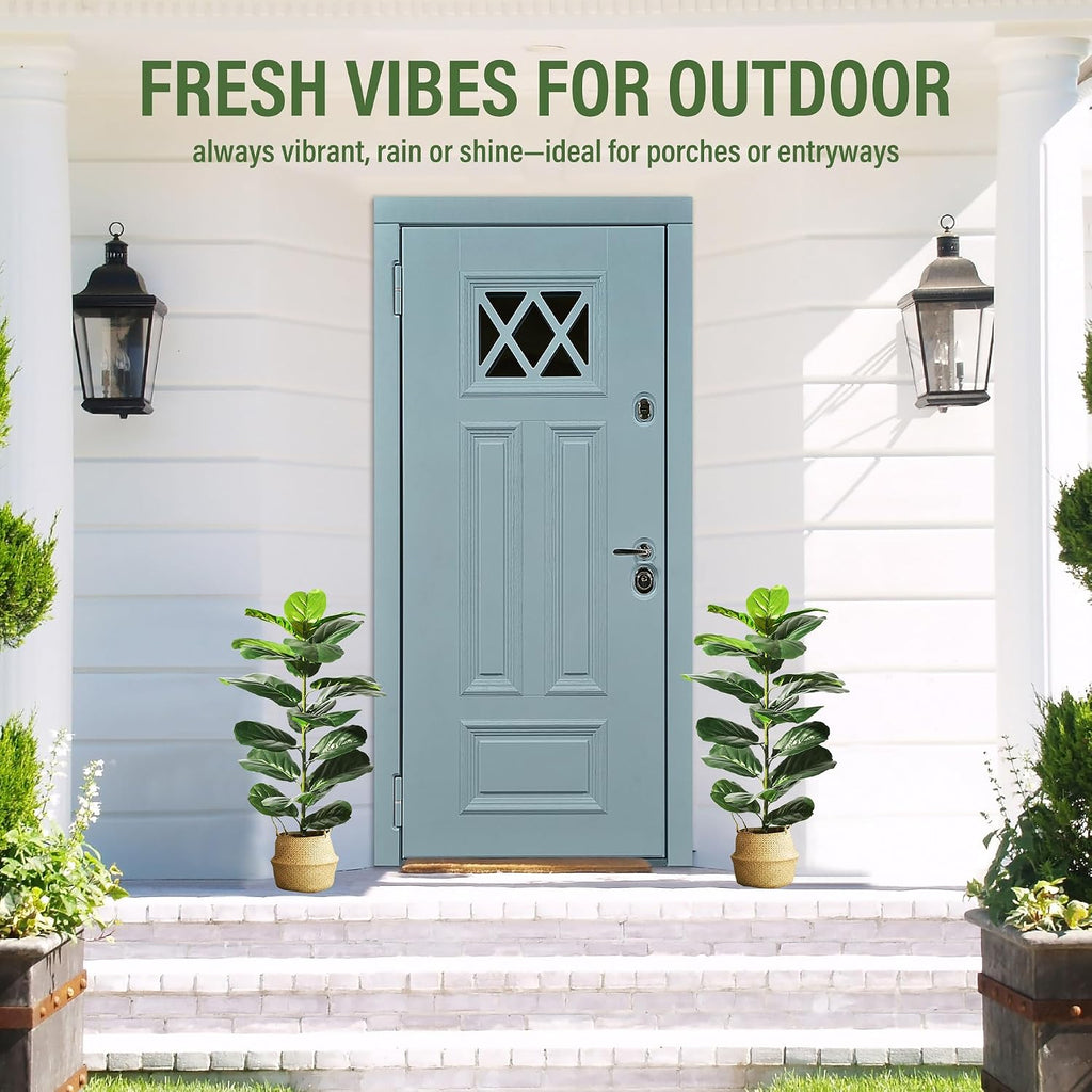 Faux Fiddle Leaf Fig Trees with Cotton Rope Basket, 30 Inches - Set of 2