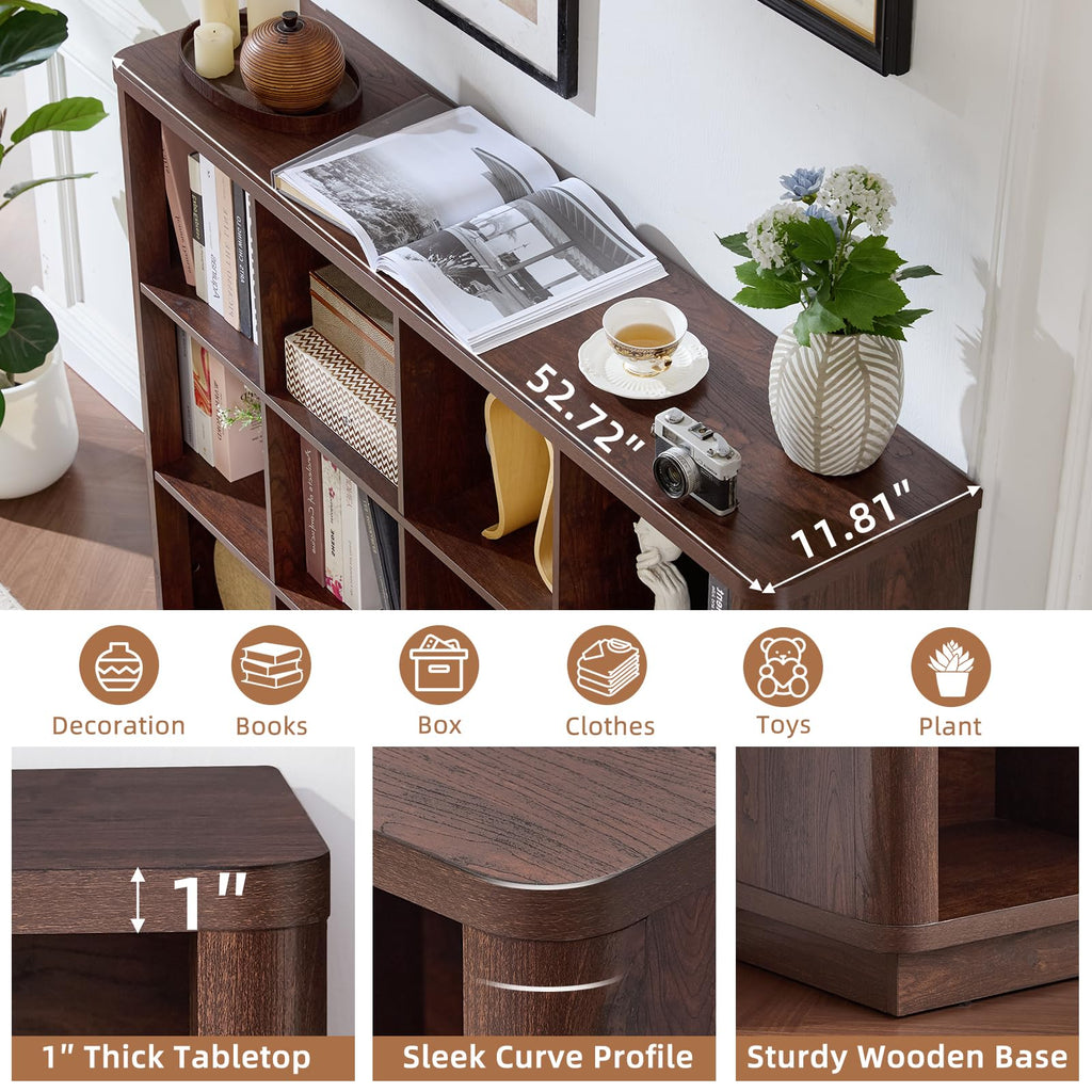 12 Cube Storage Organizer, 41" Large Bookshelf with Curved Edge, Wood Floor Standing 3-Tier Cubby Bookcase w/Base