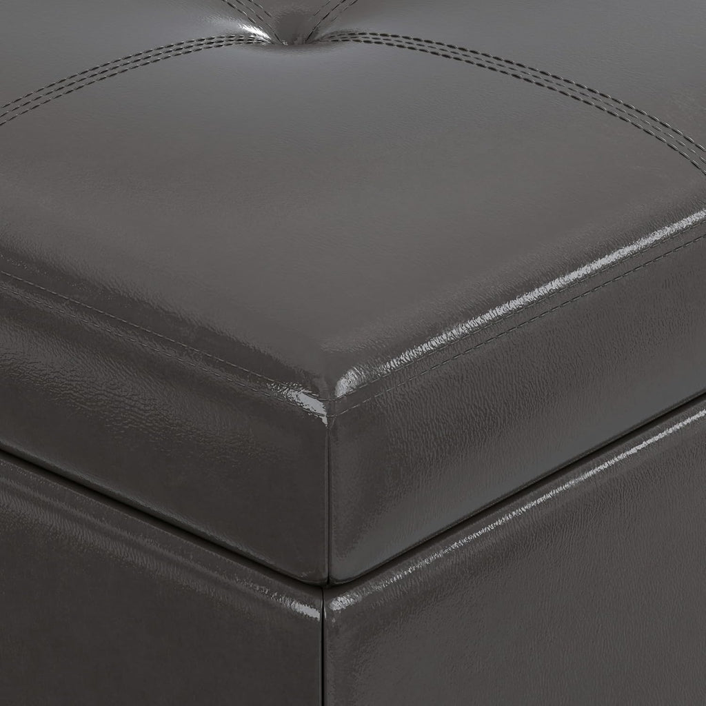 Rebecca 36" Wide Vegan Leather Storage Ottoman in Saddle Brown | Modern/contemporary tufted ottoman with tray and