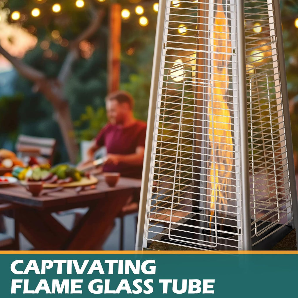 48,000 BTU Flame Pyramid Pool Heater With Cover, Triple Safety Protection Portable Patio Heater with Patio Cover