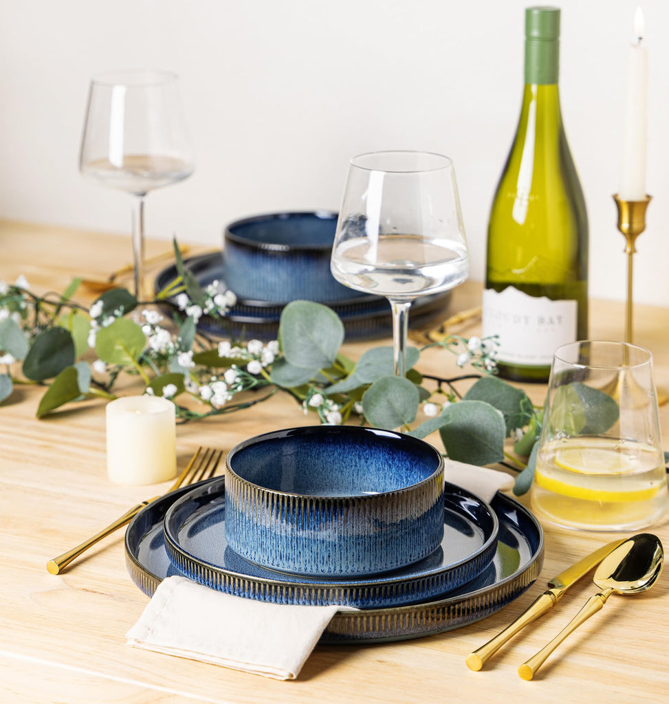 Ceramic Dinnerware Set for 8, 24-Piece Plates and Bowls Set