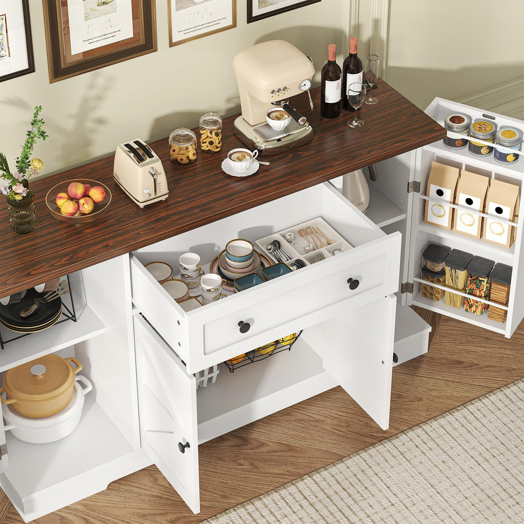 Sideboard Buffet Cabinet, Modern Kitchen Coffee Bar Cabinet with Drawers & Charging Station, Storage Cabinet with