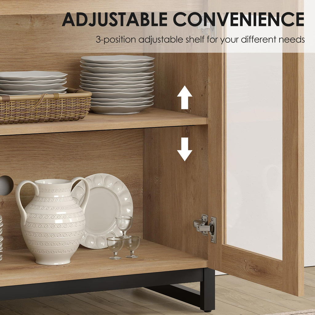 Sideboard Buffet Cabinets, Modern Credenza Sideboard with Adjustable Shelf and Metal Base, Coffee Bar Cabinet Accent