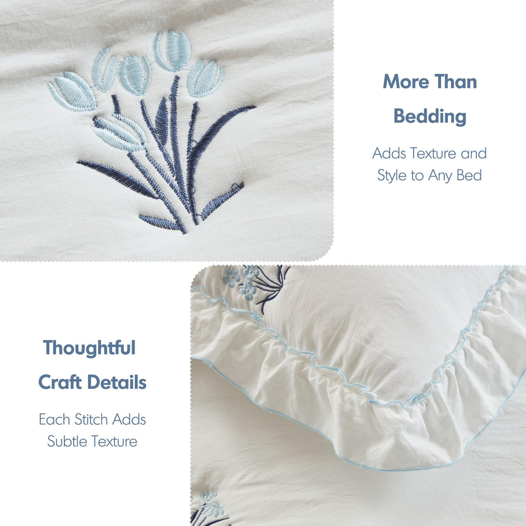 Floral Ruffle Ultra Soft Blue Quilt Set, 2pc