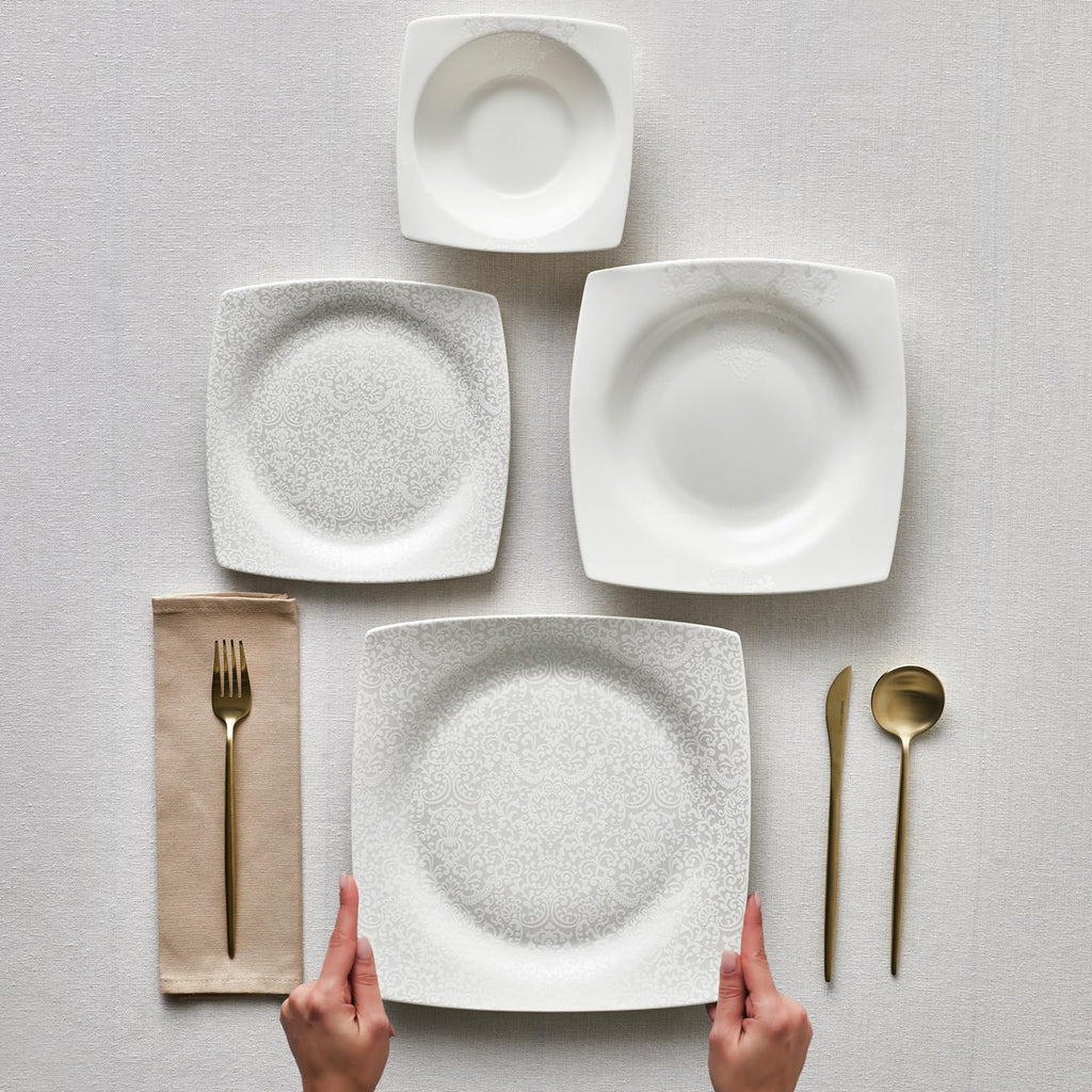 Flava Bone China Dinnerware Set for 6, 24-Piece White Dinner Set, Lightweight & Durable Fine Bone China Plates