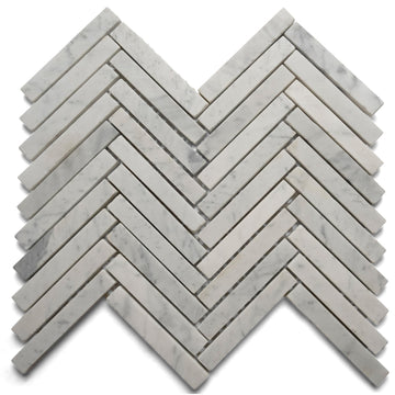Carrara Small Chevron Mosaic Tile - 12" x 12" Hand-Sorted Polished Natural River Stone Kitchen Backsplash and Wall