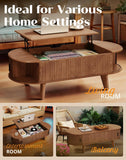Oval Lift Top Coffee Table with Storage, 47.2" Mid Century Modern Living Room Center Table with 180° Sliding Tambour