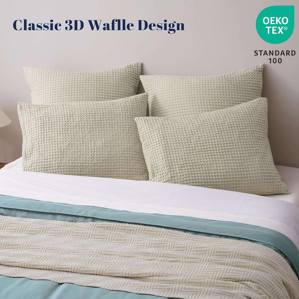 Ultra Soft Waffle Pillow Shams Standard Size 20"x26", Linen, No Insert