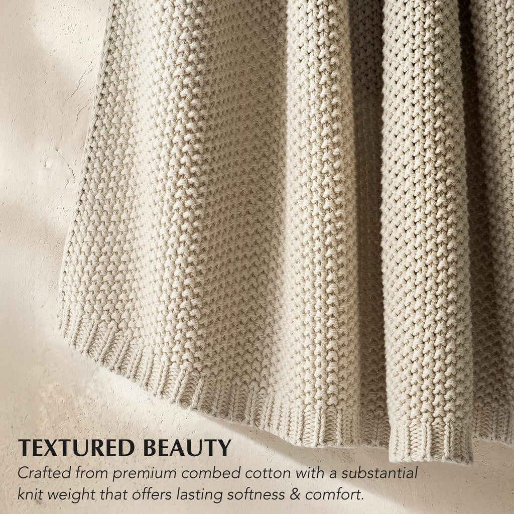 Organic Cotton Chunky Knit Throw Blanket, 50 x 60 Birch