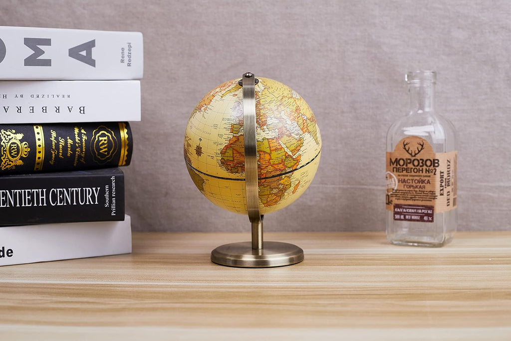 Antique Globe Dia 5.5-inch / 14CM - Educational/Geographic/Modern Desktop Decoration - Stainless Steel Arc and Base