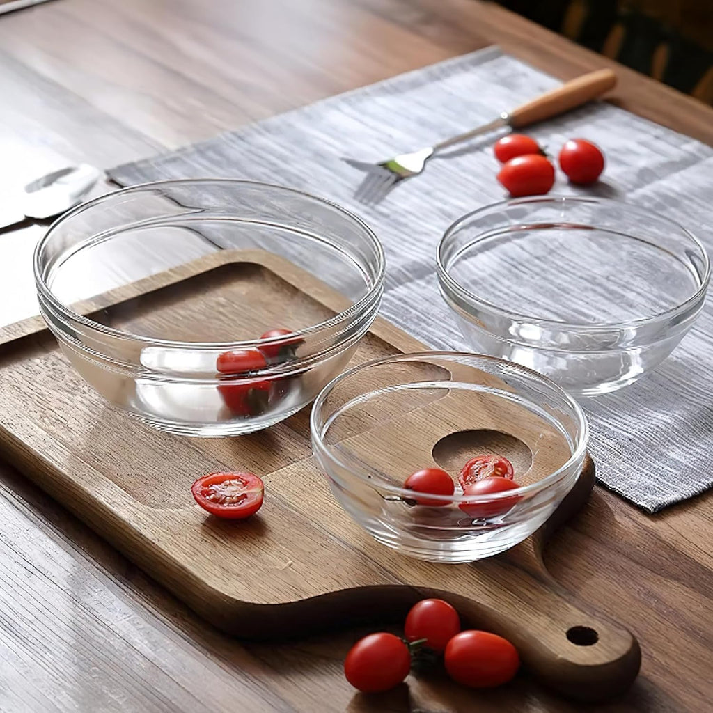 9Pcs Glass Mixing Bowls, Clear Salad Bowl Glass Prep Stackable Nesting Bowls Dessert Salad Dips Cereal Ice Cream