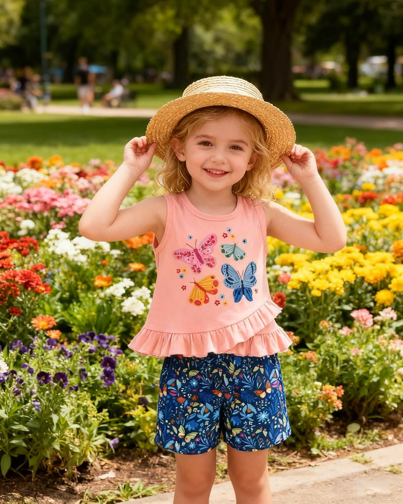 Toddler Girl Clothes, 2Pcs Baby Girl Summer Spring Outfits Sleeveless Tank Shirt Ruffle Top +Shorts Clothing Set