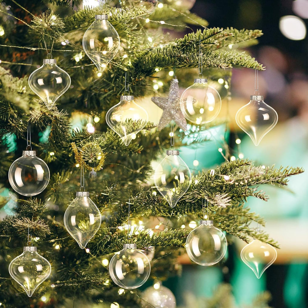 Clear Glass Christmas Ball Ornaments Set 3.15" - Set of 12