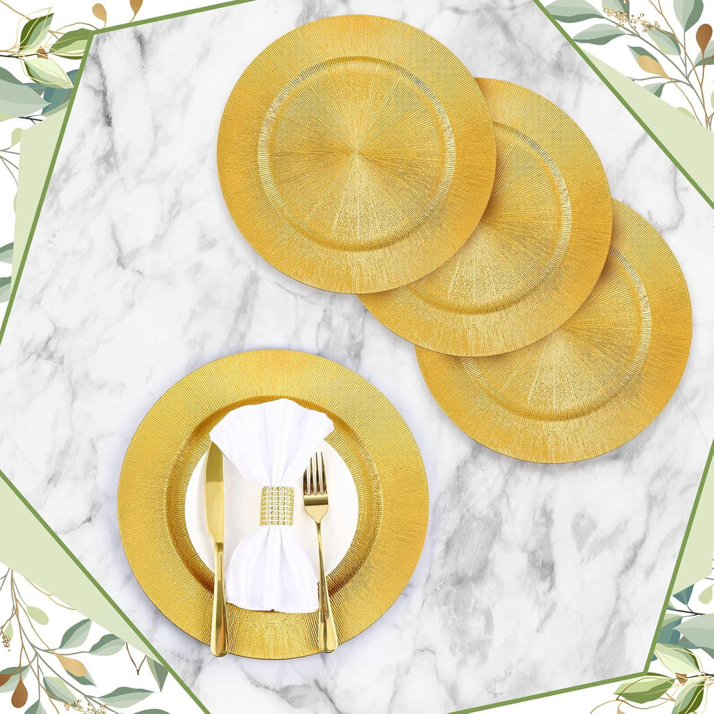Gold Charger Plates Bulk, 13" Round Plastic Dinner Charger Plate, Shiny Golden Table Chargers Serving Plates - Set of 50