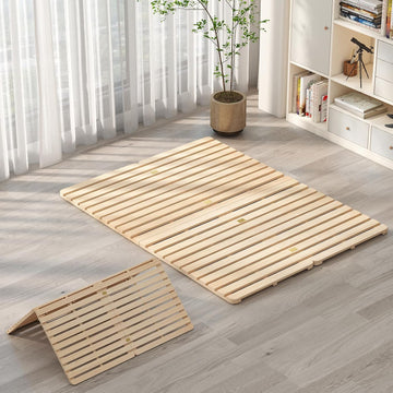 Foldable Floor Bed Frame, Wood Slat Base for Futon Mattress