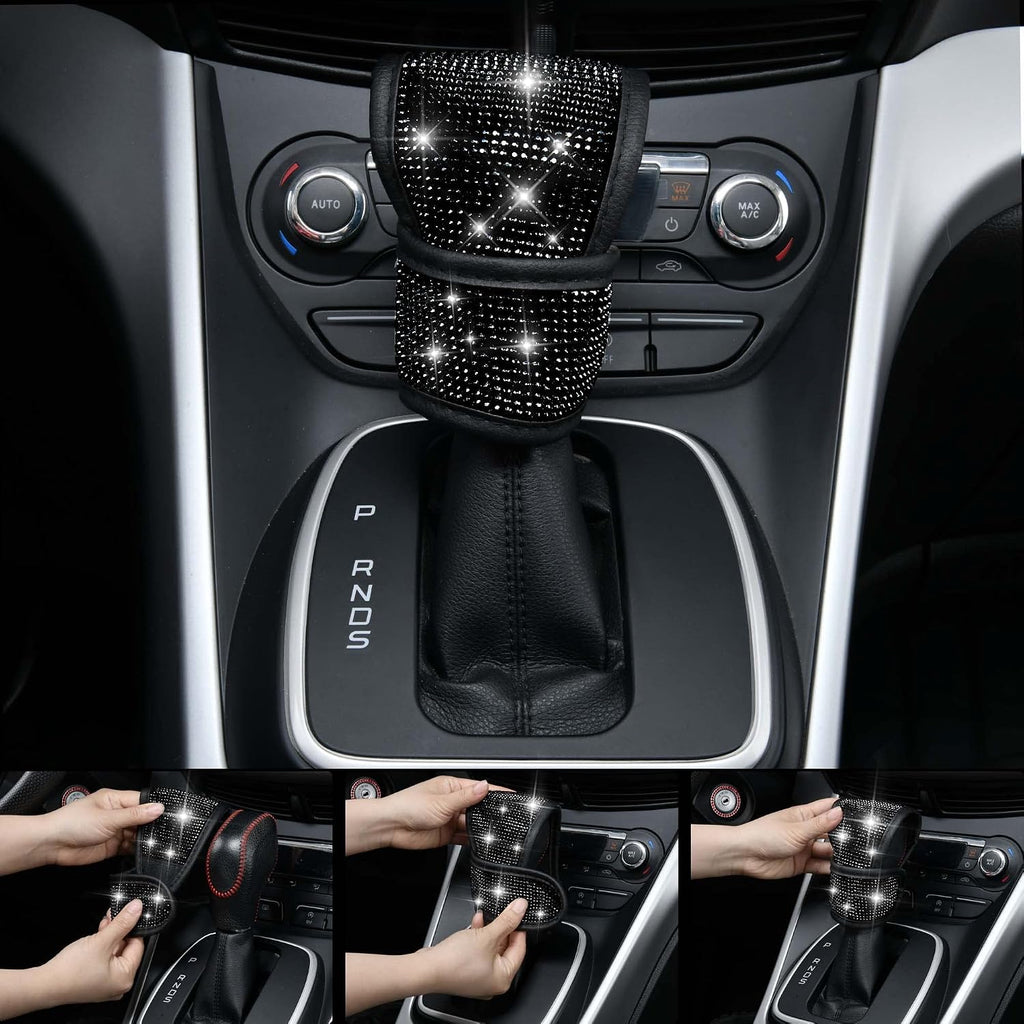 Bling Diamond Car Accessories for Women, Sparkly Rhinestone Steering Wheel Cover, Bling Seat Belt Cushion - Set of 11