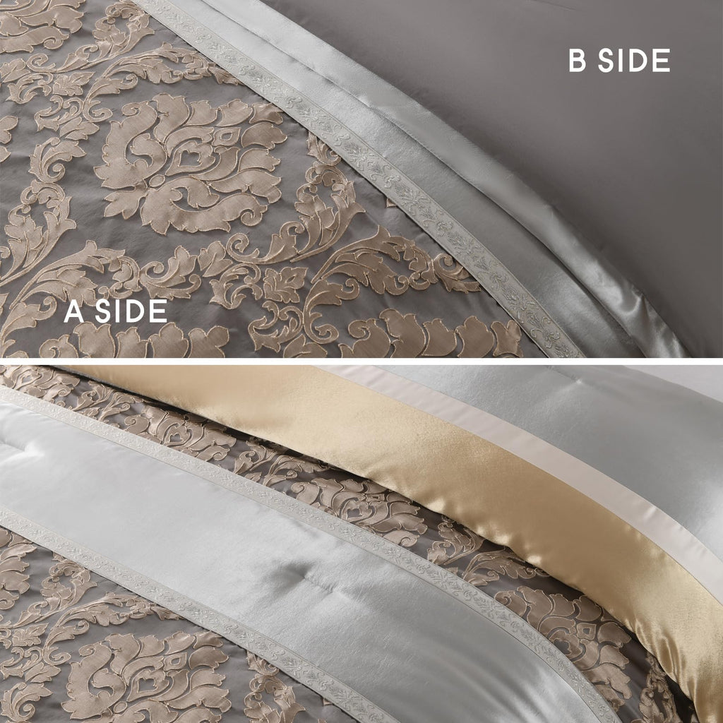 Luxury Comforter Set, Silver Gray Champagne Gold