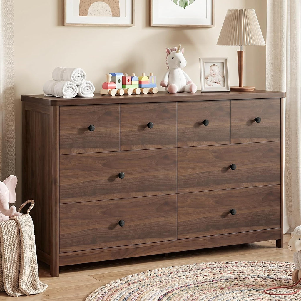 Kids Dresser Cabinet with 8 Drawers, Changing Table with Open Shelves, Multi-Functional Chest of Drawers, Kids