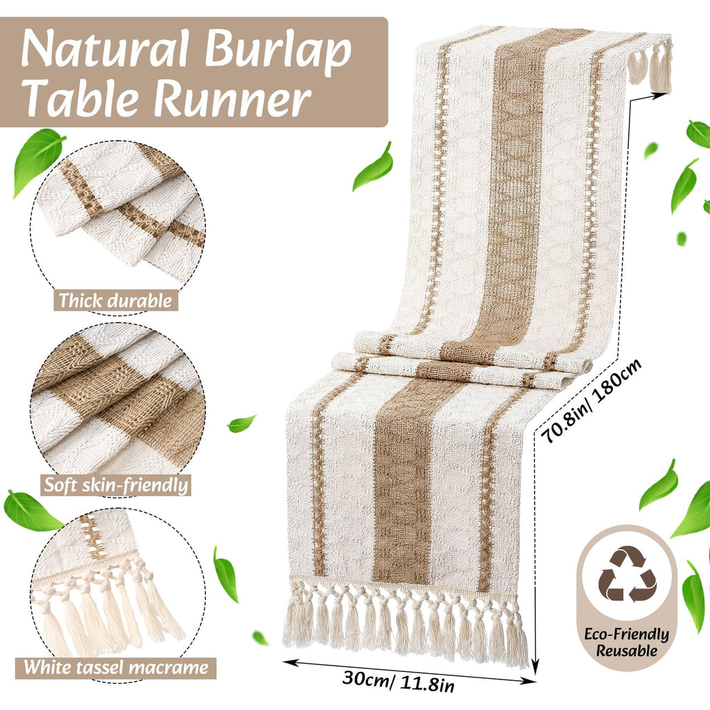 6 Sets Boho Table Runner and Woven Round Placemats Set, Brown, 12x72