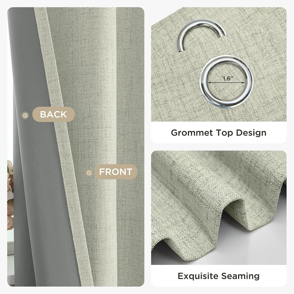 Light Beige Curtains 96 Inch Long Blackout Curtains 2 Panels Set, Faux Linen 100% Black Out Drapes, Thermal Insulated