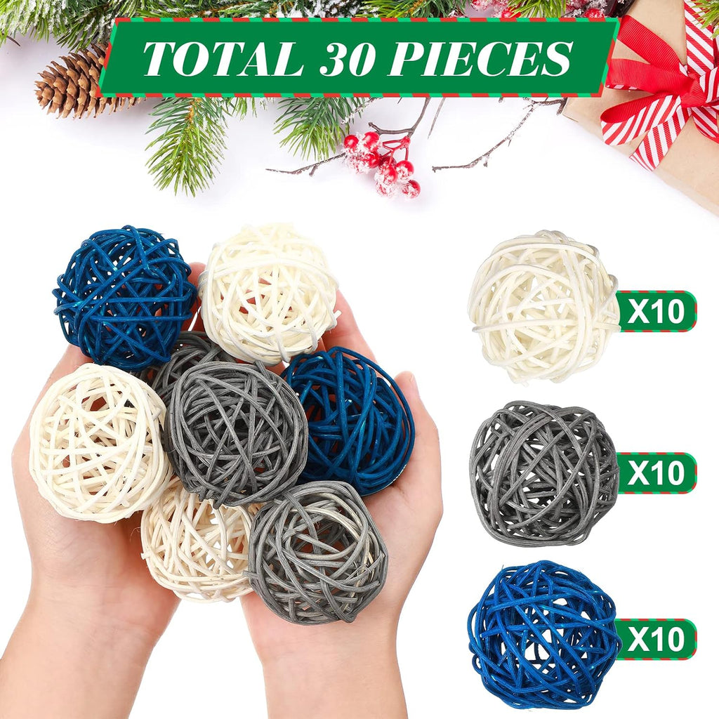 Blue Rattan Balls Blue Decorative Balls for Decoration Bowl Wicker 1.8 Inch White Gray Blue Balls Decor - Set of 30