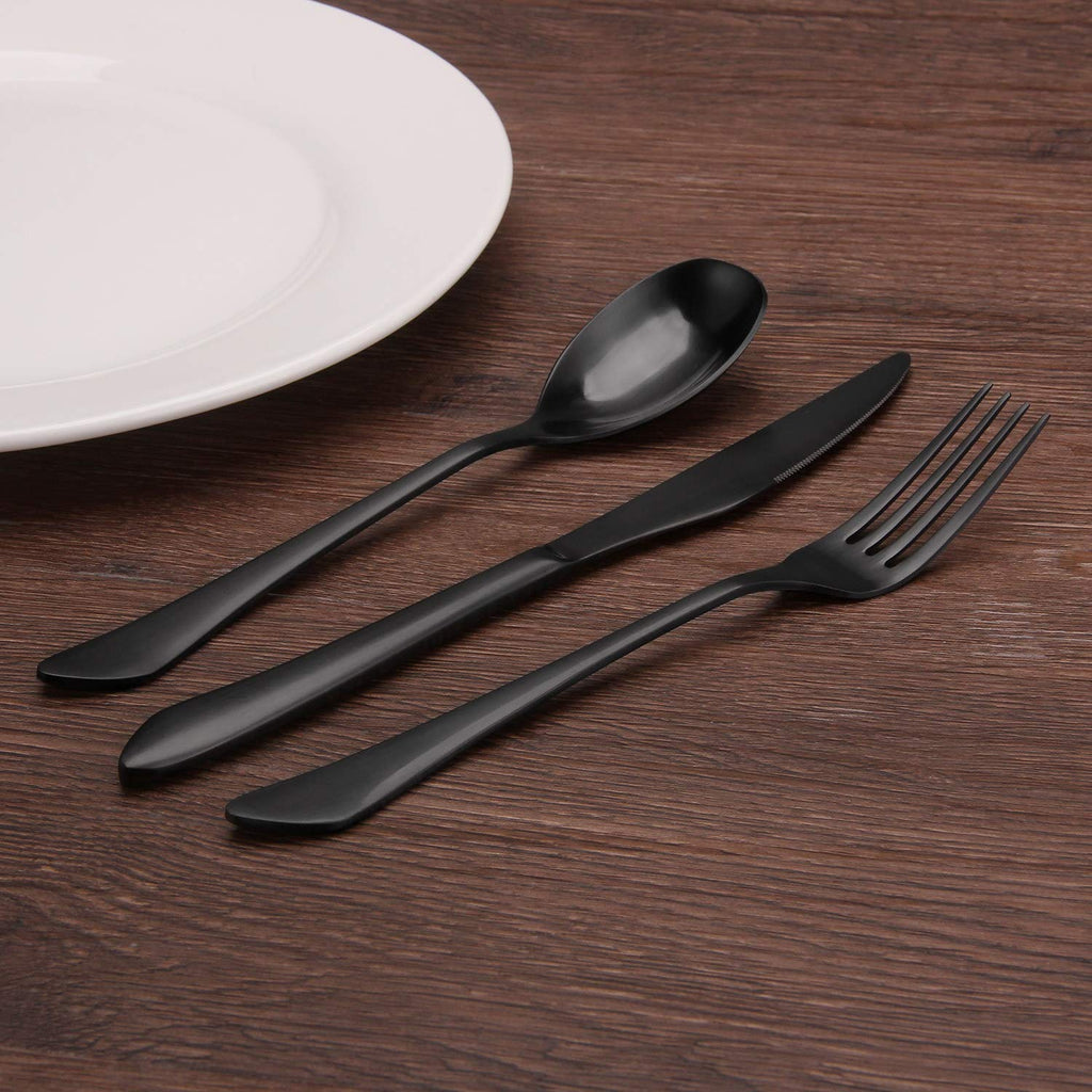 Matte Black Silverware Set, 40-Piece Stainless Steel Flatware Set Service for 8, Satin Finish Tableware Cutlery Set