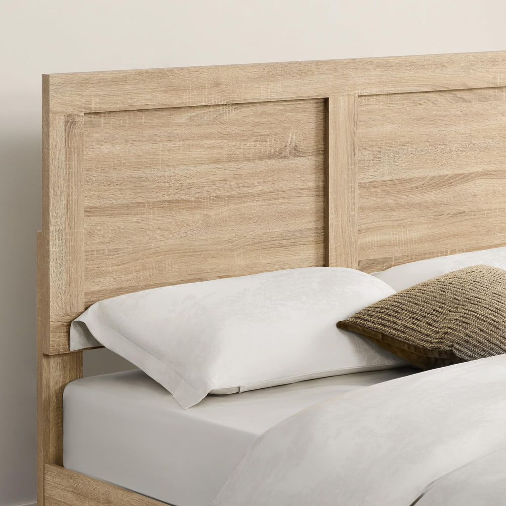 Wood Bed Frame with Headboard and Footboard, Natural, Full