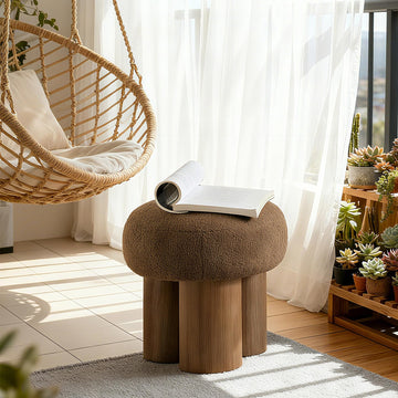 16.54" Mushroom Ottoman Footstool, Boucle Ottoman, Teddy Fabric Foot Rest with Non-Skid Legs Sofa Stool or