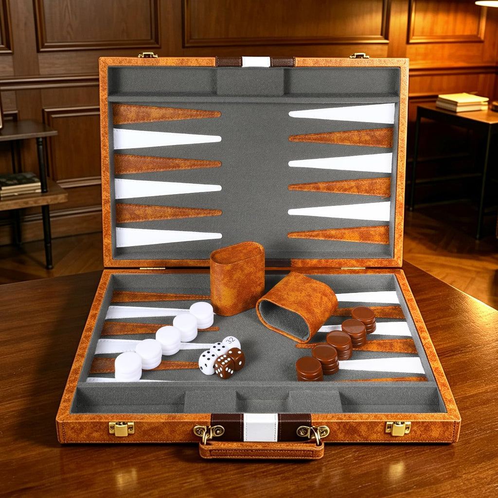 Classic Backgammon Sets for Adults, Deluxe Leather Case, Felt Interior, Portable Travel Backgammon Set for Parties