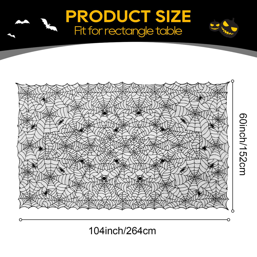 Black Lace Halloween Tablecloth - 60x104 Inch Rectangle Spider Web