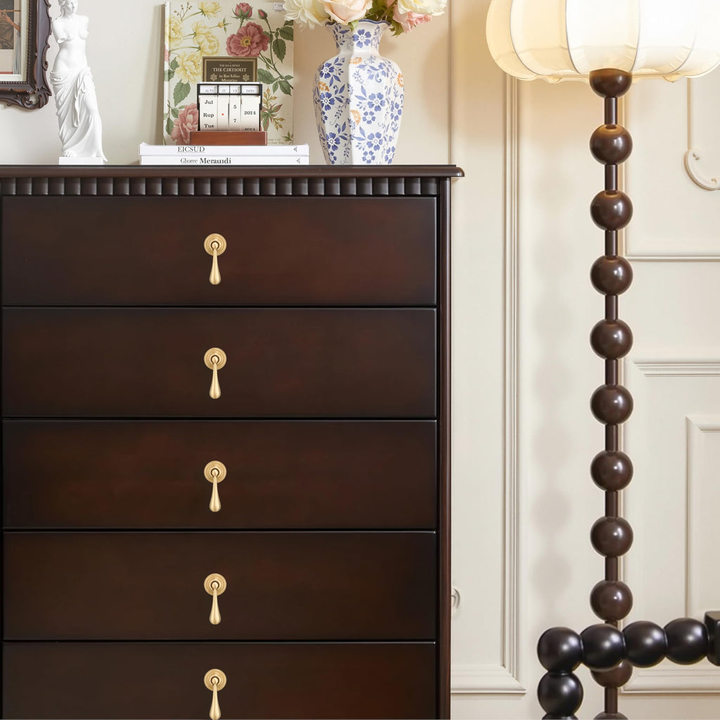 Solid Brass Cabinet Knobs 2 Pack, Modern Brass Brushed Pendant Knob, Gold Cabinets Drop Pulls Drawer and Dresser