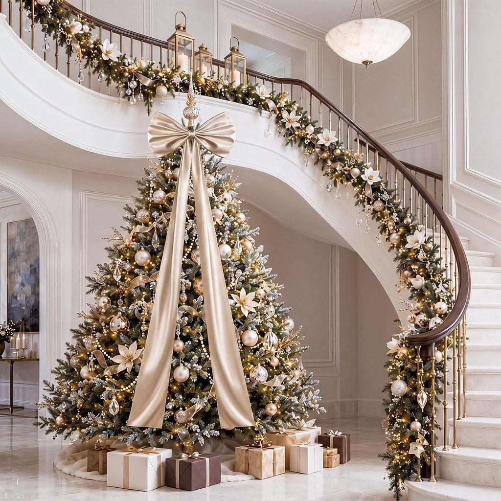 24 x 79 Inches Giant Satin Bow Christmas Tree Topper,Champagne
