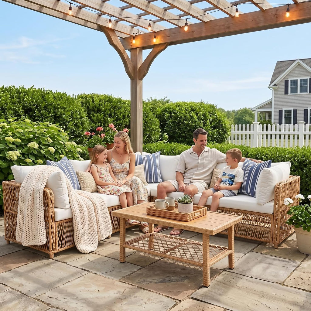 Patio Furniture Set with Waterproof Cover & Water Resistant Fabric | 6 Seats Wicker Outdoor Sectional Furniture Set