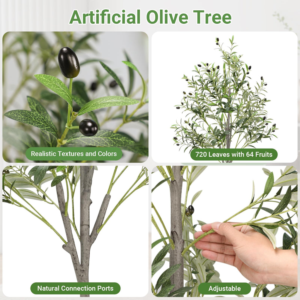 5FT Olive Tree Artificial, 150cm Faux Olive Tree with Lifelike Olive Leaves & Stable Cement Weight Thickened Bottom