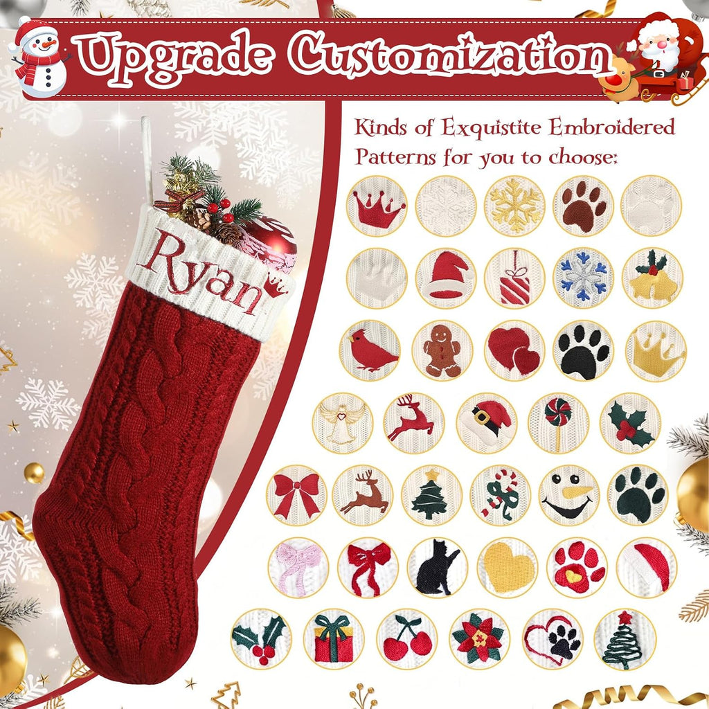 Stockings with Embroidered Name 18" Large Customized Stockings for Fireplace Hanging Decoration,Knitted Xmas - Set of 3