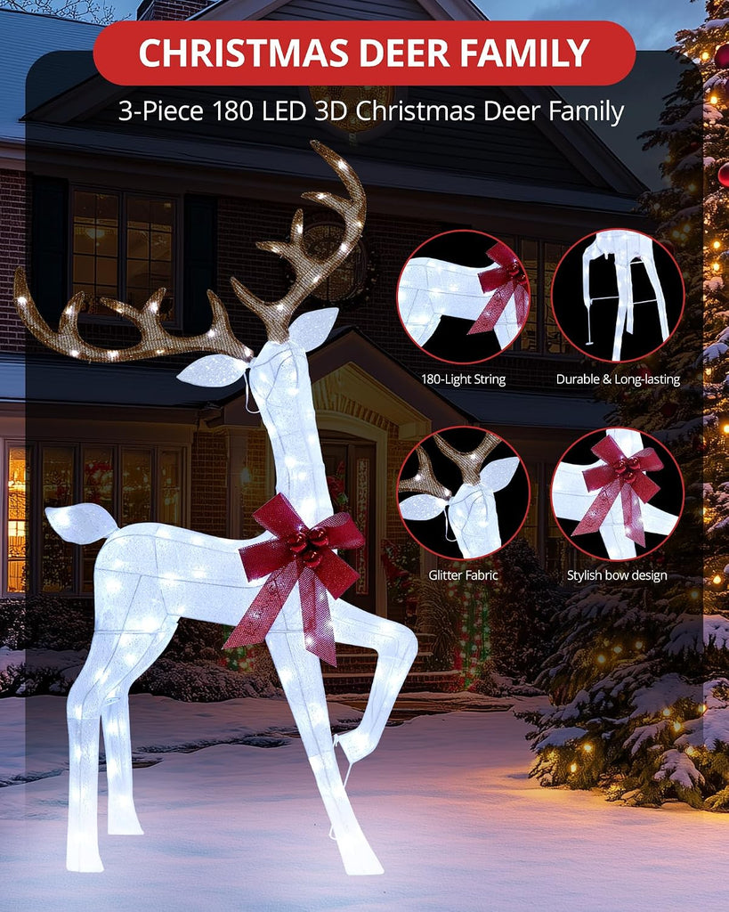 4.3FT 3 Piece Large 3D Lighted Outdoor Christmas Deer Family Set