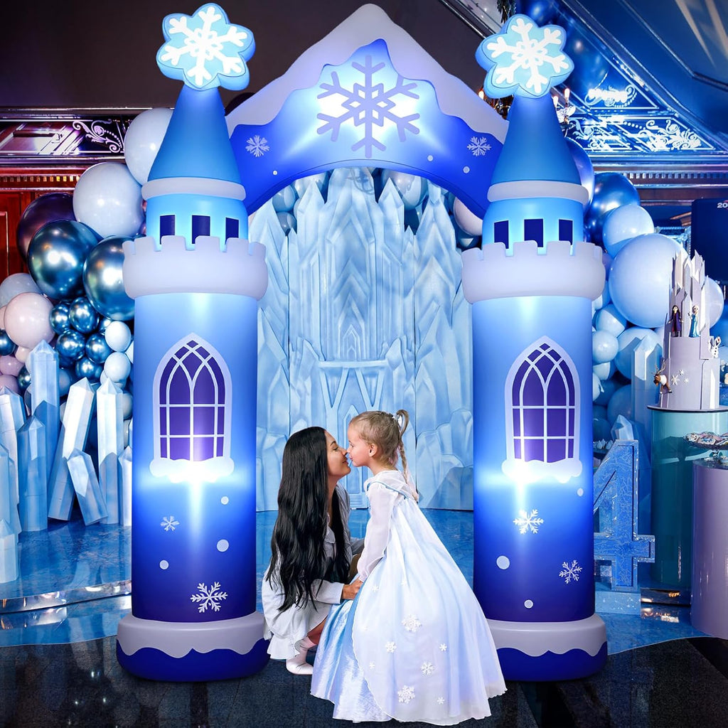 10 ft Giant Christmas Inflatable Decoration, Blue Winter Castle Arch
