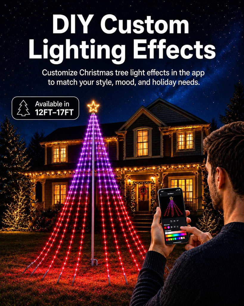 12FT Smart Outdoor Christmas Tree Lights with Sturdy Iron Pole