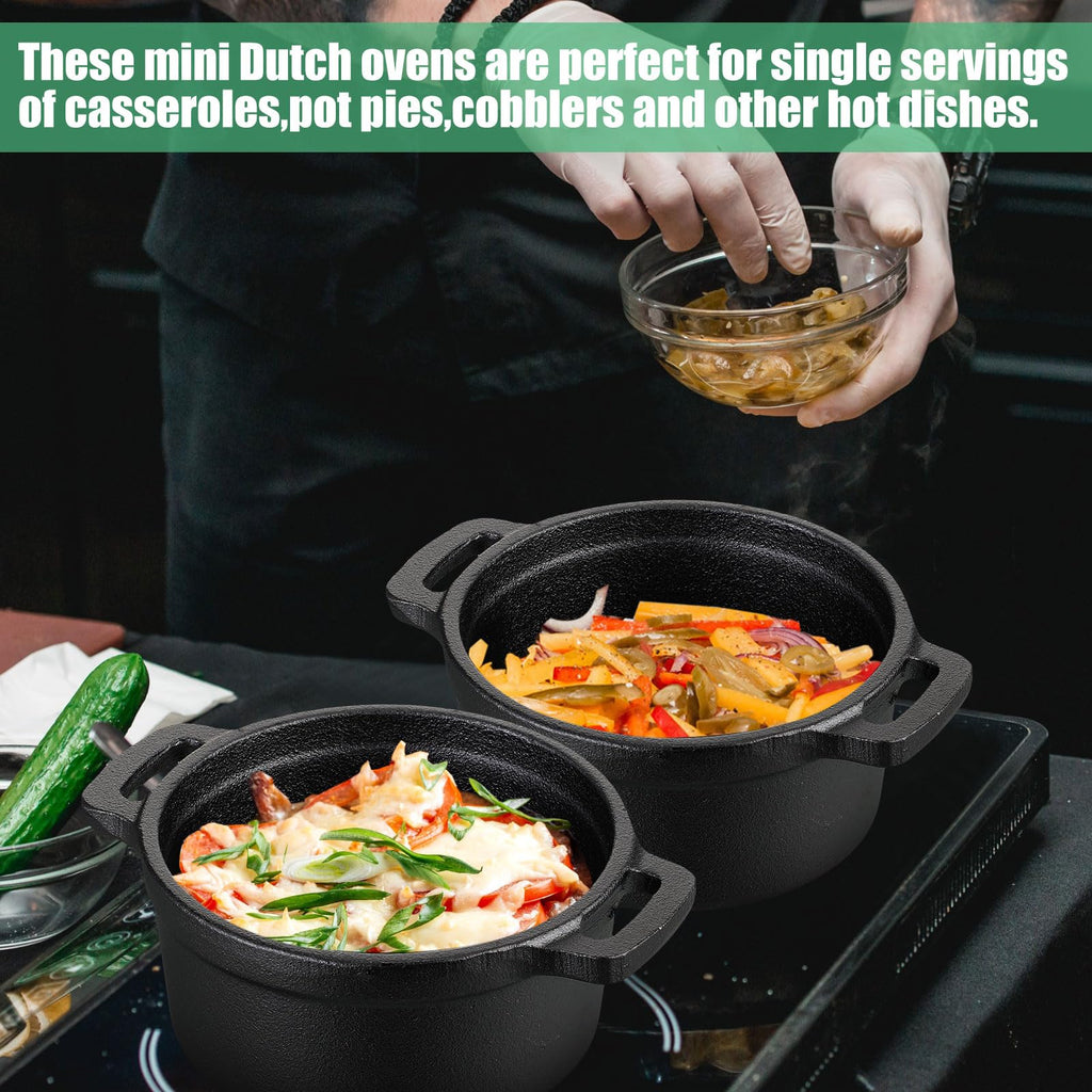 2 Sets 20 oz Dutch Oven Pot with Lid, Mini Cast Iron Pot