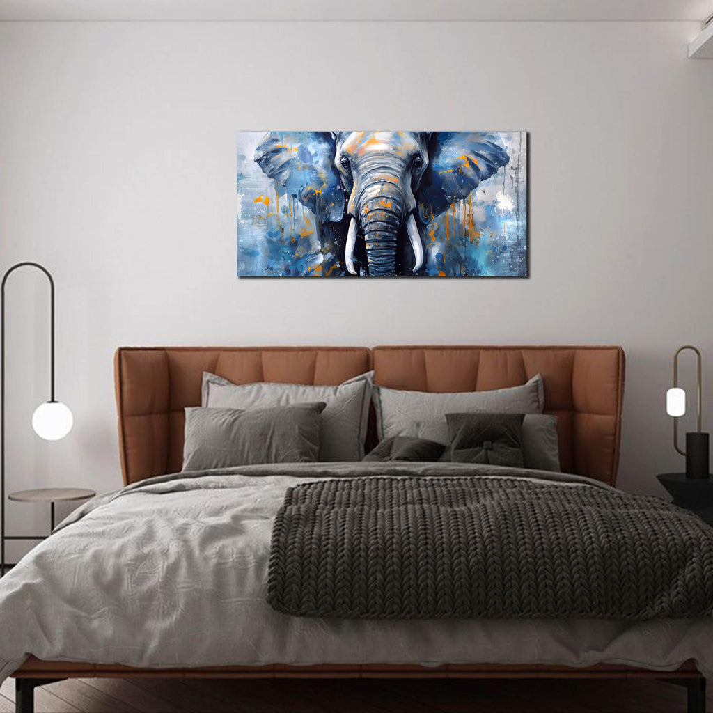 Elephant Wall Art for Lving room, Animal Canvas Wall Decor, Blue Picture Print Arwork, Size 20x40 Inches