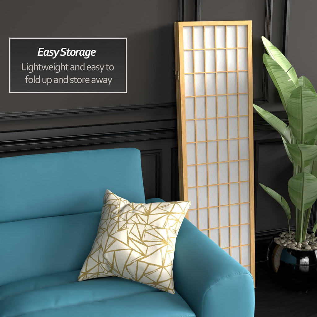 5 ft. Tall Window Pane Shoji Screen - Natural - 3 Panels