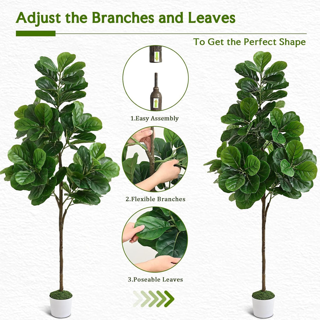 6FT Artificial Fiddle Leaf Fig Tree with Planter & Woven Basket