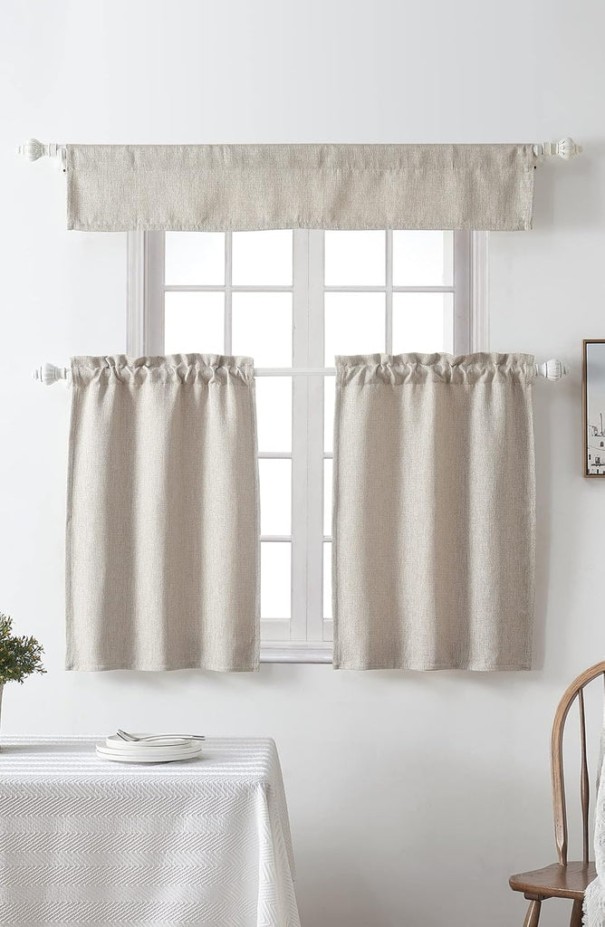 2 PC Valance for Window 10 Inch Length,Kitchen Window Valances Light Blocking,Burlap Linen Textured 104 Inch Wide