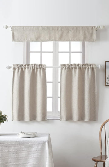 2 PC Valance for Window 10 Inch Length,Kitchen Window Valances Light Blocking,Burlap Linen Textured 104 Inch Wide