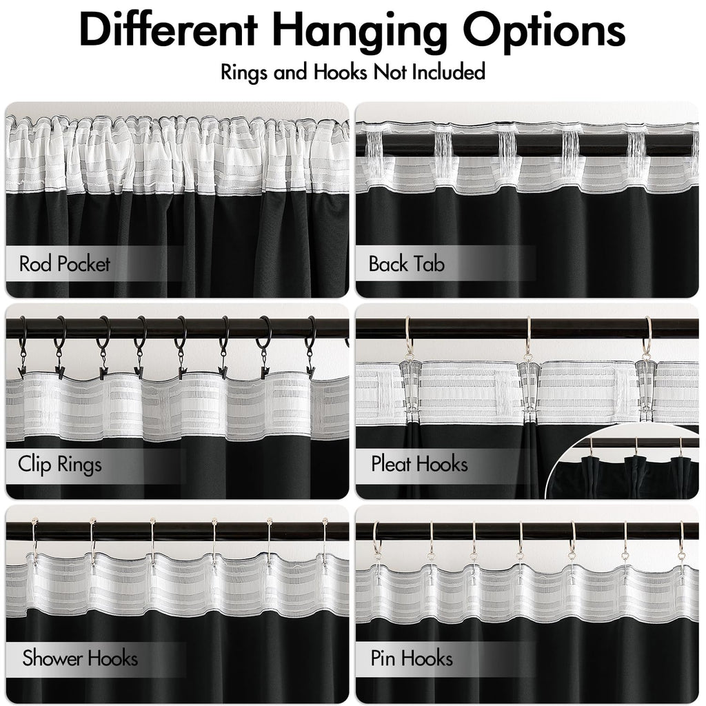 Black Velvet Back Tab Blackout Curtains W52 X L84 Inches