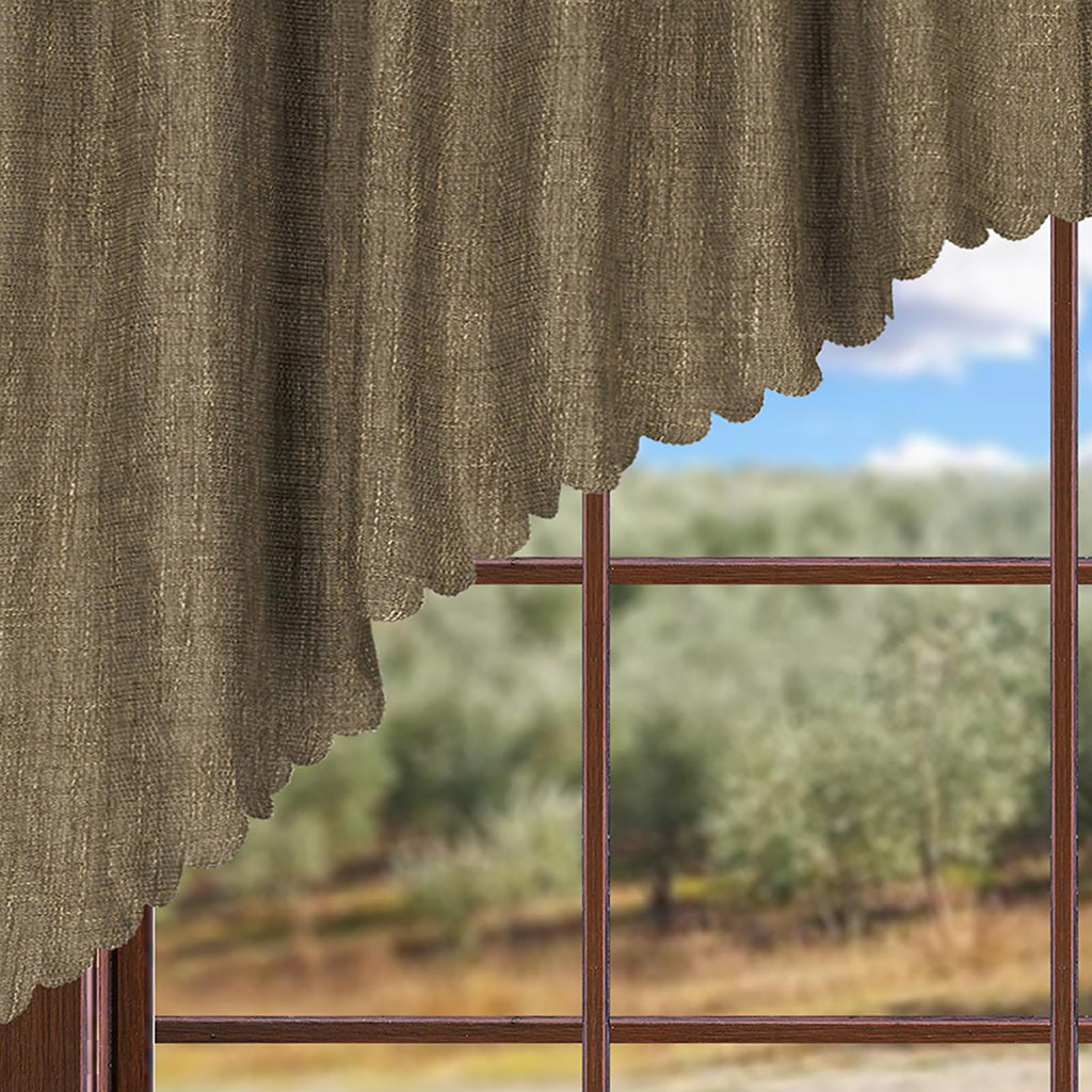 Soft Burlap Look Swag Curtains Rustic Natural Rod Pocket Kitchen Valance Curtain Panels for Small Window 63 inch