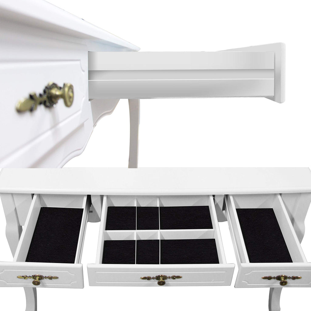 Vintage Vanity Set with 10 Hollywood LED Light Bulbs, Stool and Mirror, White